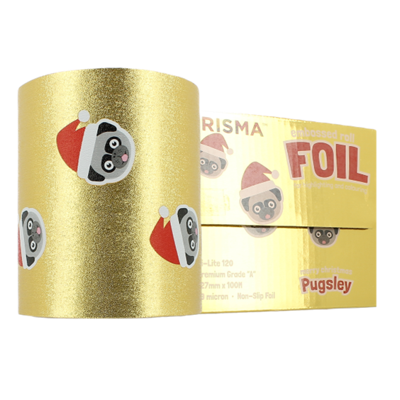 Prisma Embossed Foil Roll 100m - Merry Christmas Pugsley-0